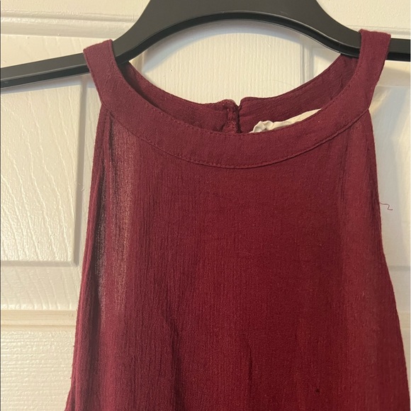 Juniors large Maroon solid tank top tribal print halter Scoop style rayon - Picture 4 of 10